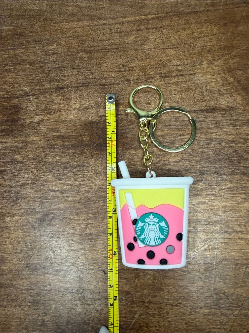 Starbucks Pink and Yellow Boba Tea Keyring Bag Charm